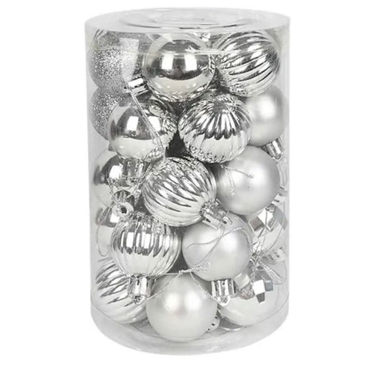 34 Bolas De Natal Prata Mista C/ Glitter 6cm